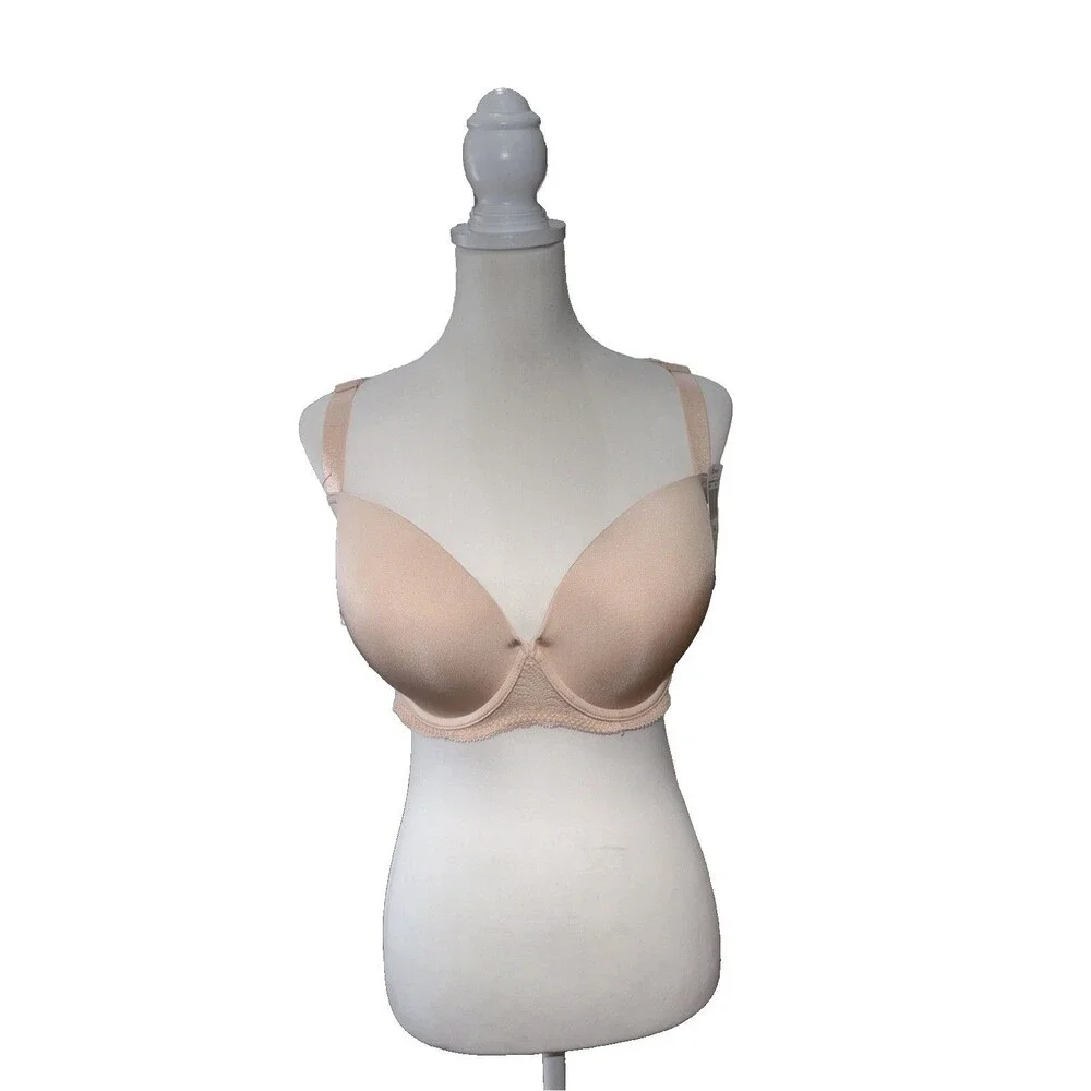 34G Seamless Plunge T Shirt Bra Nude Lace Racerback Molded Underwire Support NWT